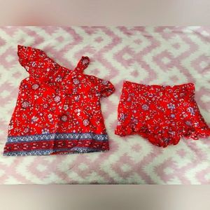 Little Girl's One-Shoulder Floral-Print Set